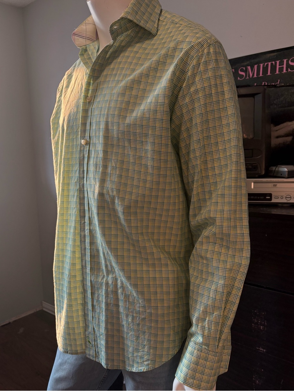 Tailorbyrd Green Blue yellow Plaid Check Button Down Dress Shirt, Sz L.